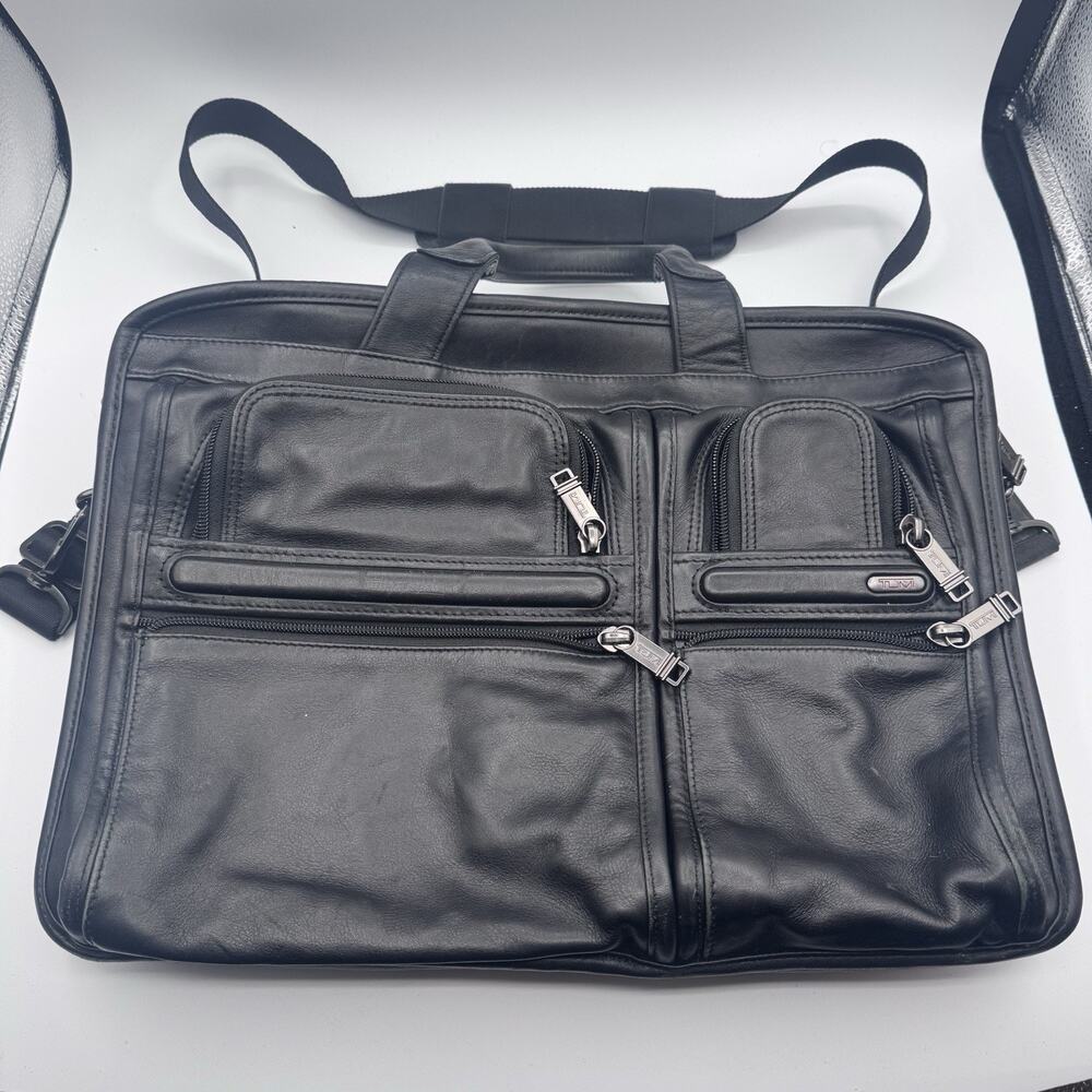 TUMI Expandable Organizer Laptop Brief - Black Leather